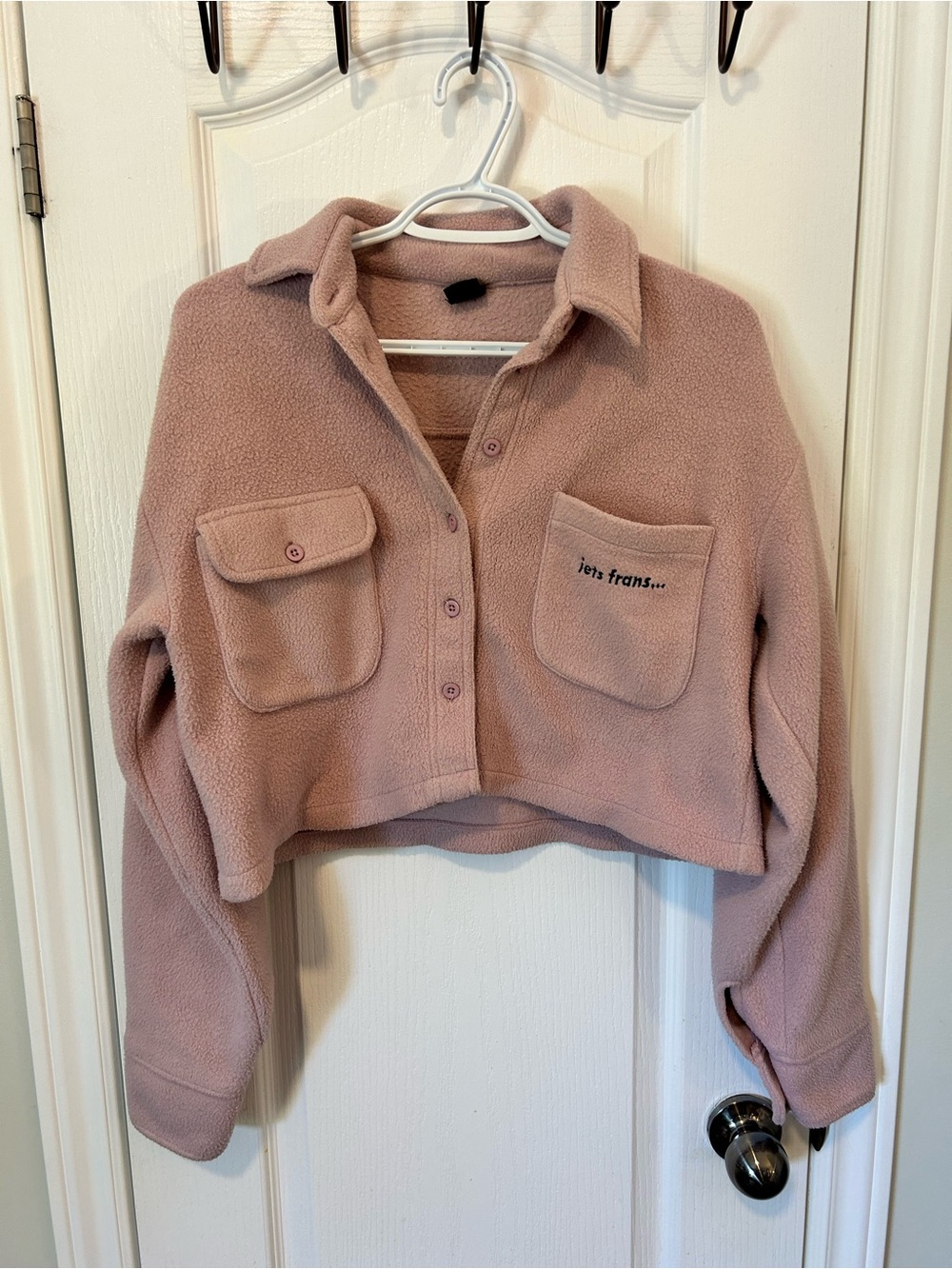 Urban Outfitters Dusty Rose Cropped Teddy Jacket